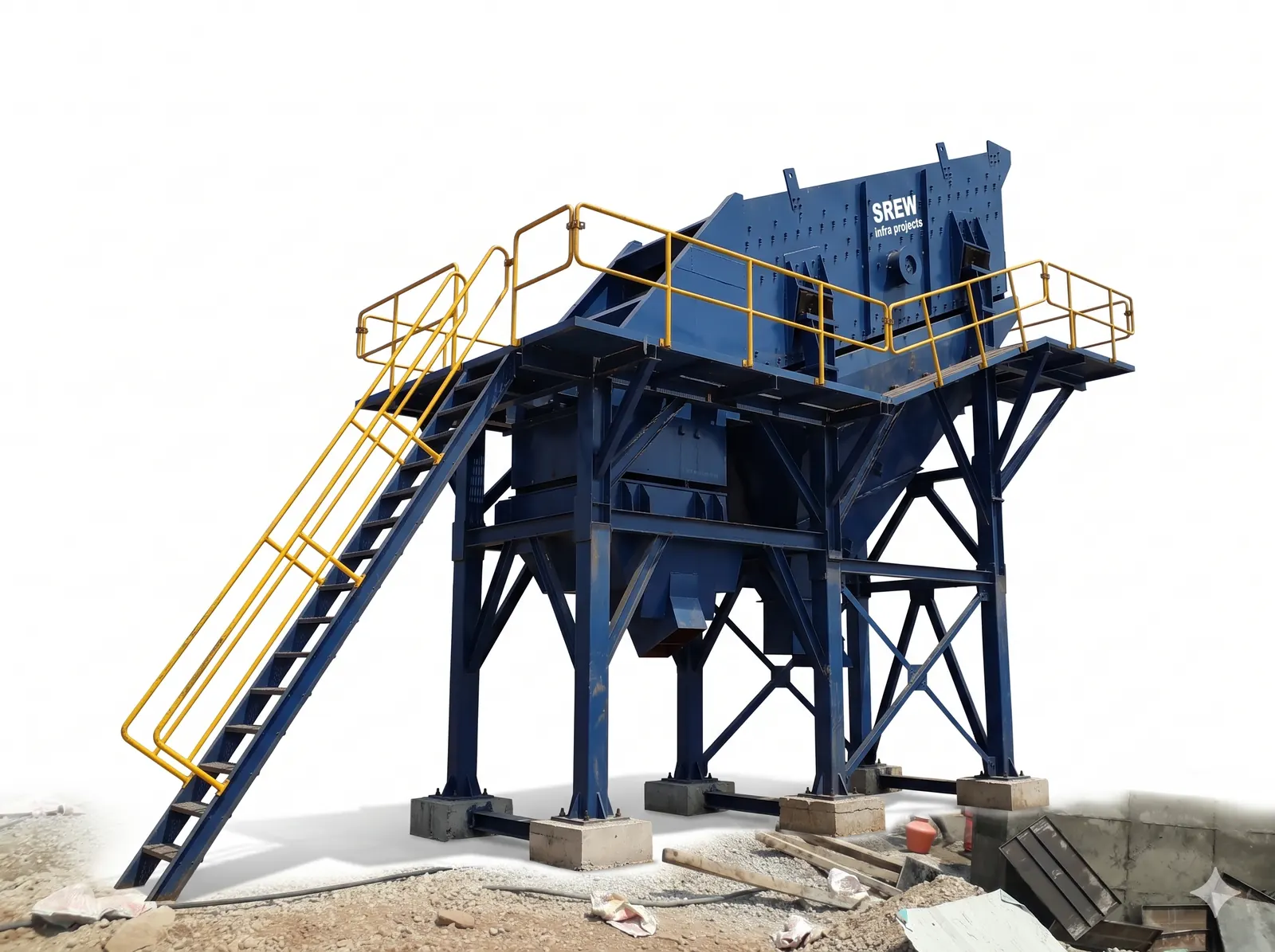 Vibrating screen on a plant structure at a SREW Projects site