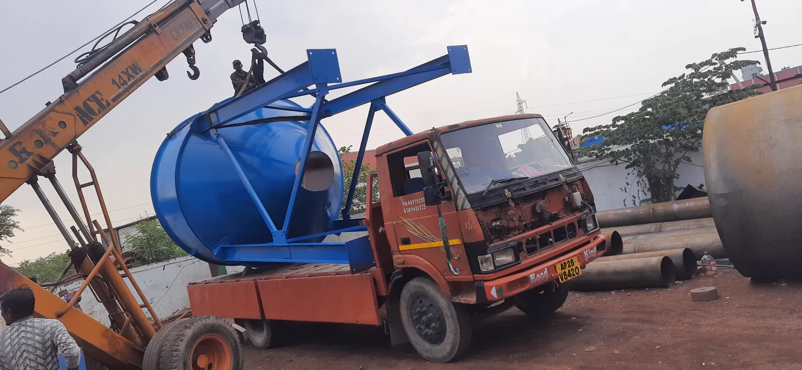 Surge hopper on a truck for delivery to site
